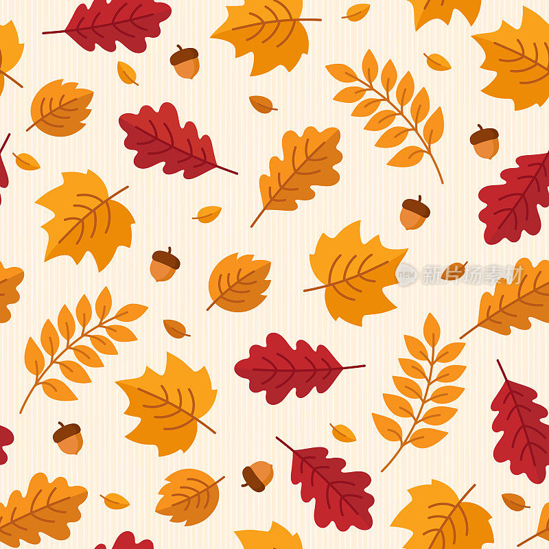 Vector seamless pattern of autumn leaves and acorns.